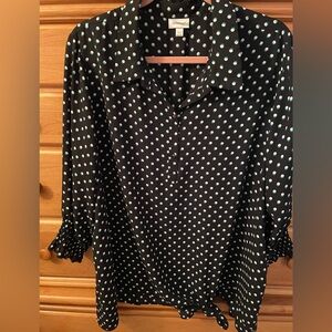 White & Green Polka Dot Tie Blouse Plus Size 26/28W